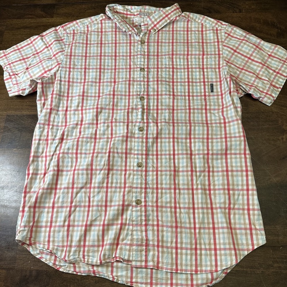 Columbia Shirt Mens Large Short Sleeve Plaid Pockets Button Up Outdoors
